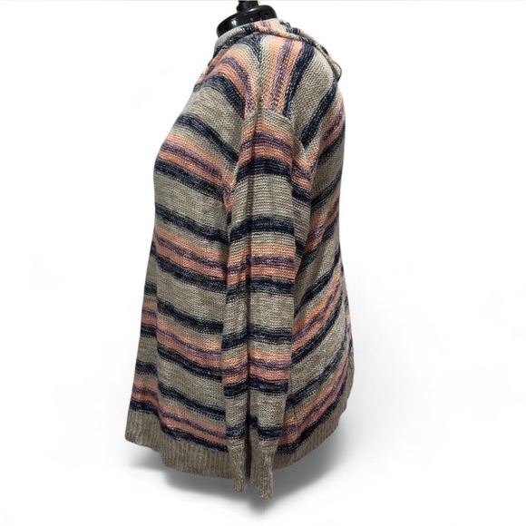 Lane Bryant Knit Striped Sweater Summer Coastal Hoodie Tan, Plus Size 26W/28W/4X - Picture 4 of 10